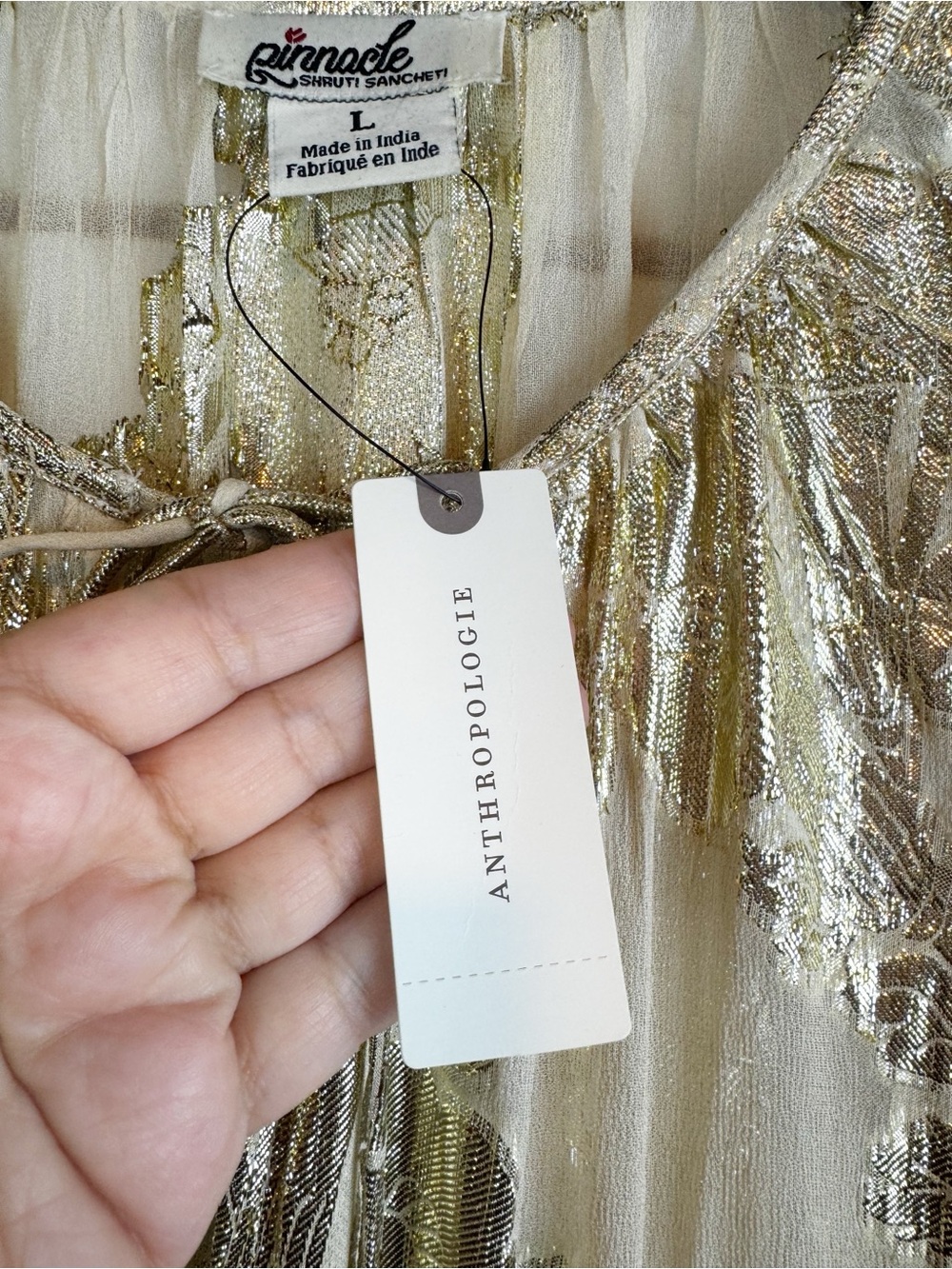 Anthropologie (Pinnacle) | Sheer Metallic Gold Dress, L NWT - Picture 7 of 15